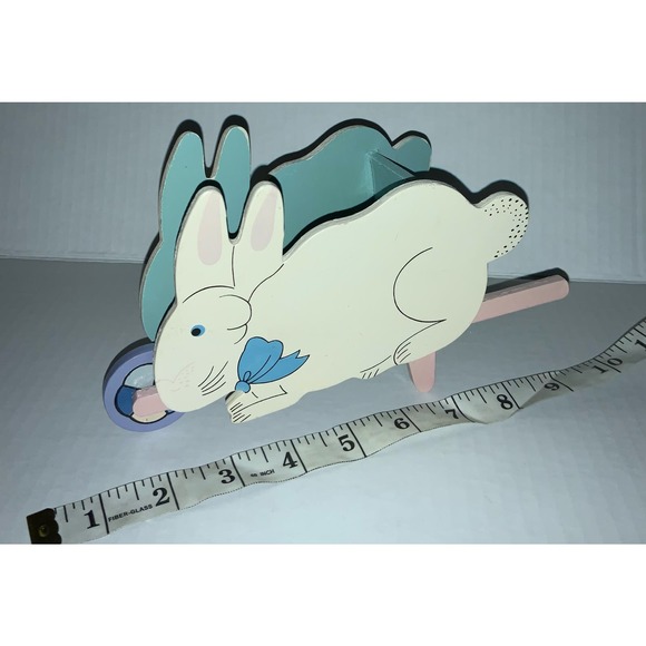 Vintage 1996 Decorative Wood Bunny Shaped Easter Wheel barrel - Picture 5 of 6